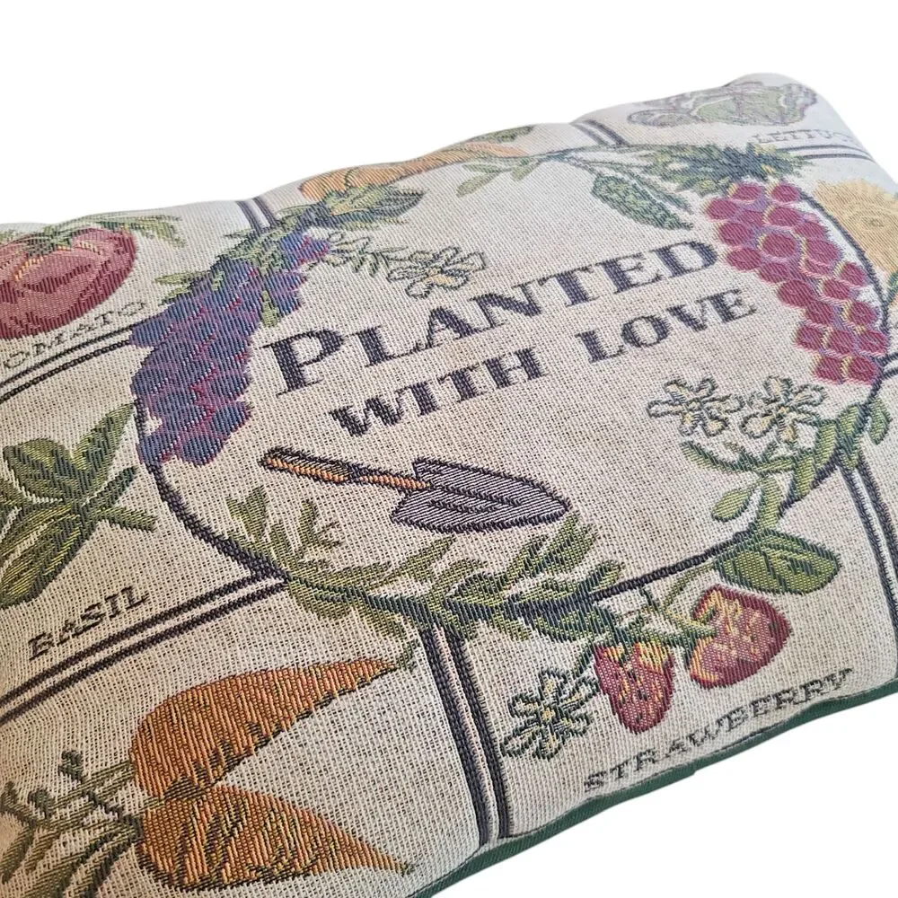 Vintage Tapestry Throw Pillow Decorative Planted with Love Veggies Herbs Garden